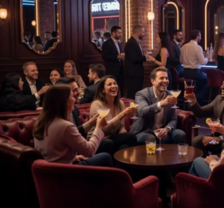 Tłum bawiących się gości w klubowej atmosferze